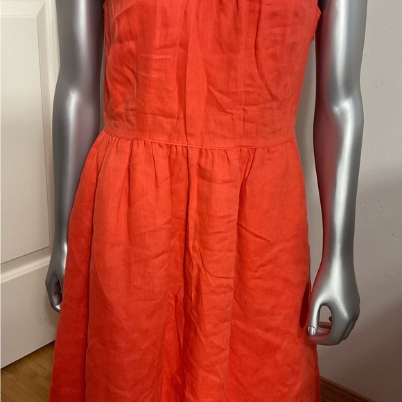 J Crew Orange 100% Linen Crew Neck Side Zip Pockets Dress Women Size 6 - Picture 2 of 11